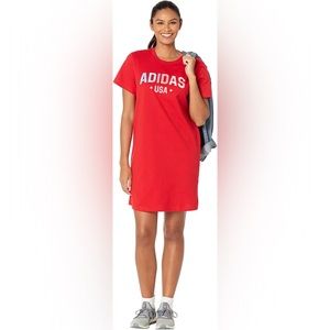 adidas Women’s Americana USA T-Shirt Dress 4th of July Red White Blue Small NEW